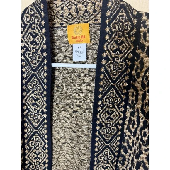 NWT'S Ruby Rd Black Gold Metallic Leopard Fringe Lighweight Open Front PS Small - Picture 3 of 4